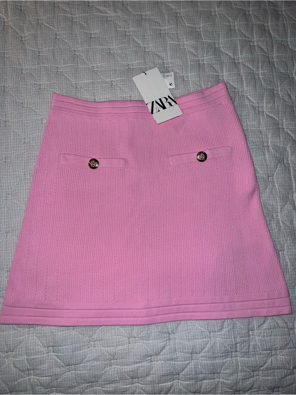 Zara Pink Knit Mini Skirt with Gold Buttons